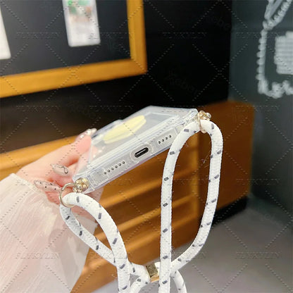 Crossbody Necklace Strap Cord Love Heart Card Holder Wallet Case For POCO X7 X6 X5 Pro X3 Xiaomi 14T 13T 12T 11 Lite Clear Cover