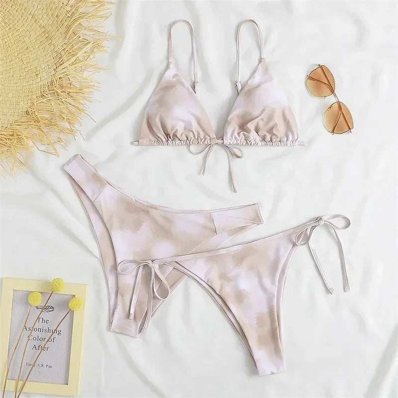 Women's Sexy 3-Piece Bikini Set - Push Up Bandage Triangle Swimsuit in Blue & Purple, Brazilian Beachwear