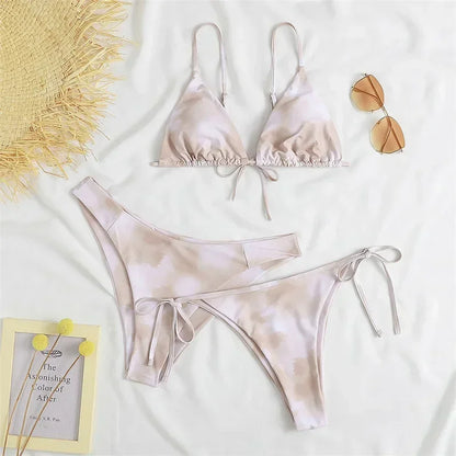 Women's Sexy 3-Piece Bikini Set - Push Up Bandage Triangle Swimsuit in Blue & Purple, Brazilian Beachwear