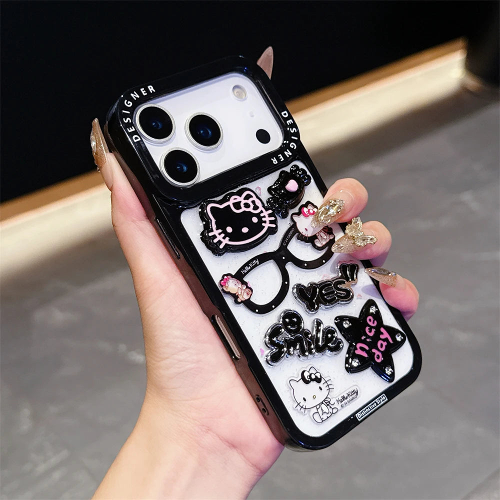 Glitter Stars Transparent 3D Cartoon Glasses Phone Cases For iPhone 17 16 14 11 12 13 15 Pro Max Plus Clear Shockproof Cover