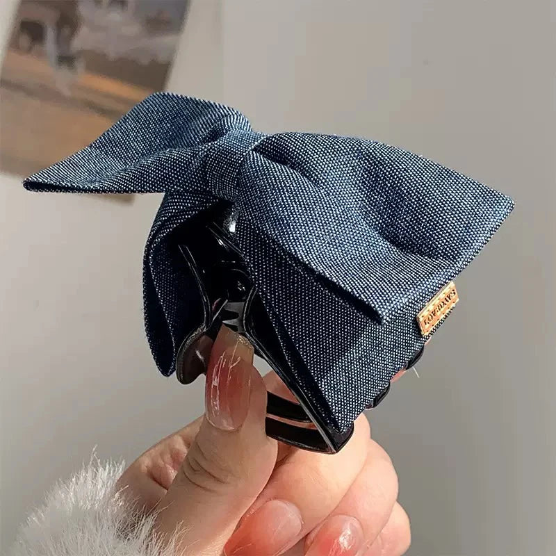 1PC Denim Fabric Hair Clip Bow Clip, Women's Elegance Back of the Head Updo Grip Clip Elegant Shark Clip Hairpin Headpiece