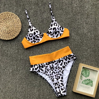 2025 Sexy Bikini Women Swimwear Swimsuit Push Up Leopard Patchwork High Waist Bikinis Set Bathing Suit Beach Bikini Taille Haute
