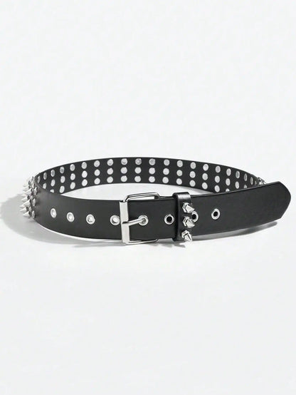 1pc Women's Cool Punk Style Rivets Decorated Heavy Metal Dark Belt