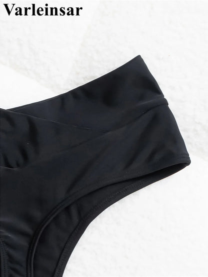 S - XL High Waist High Leg Cut Bikini Bottom Swim Brief Women Swimwear Female Bather Brazilian Tanga Panties Underwear V7095