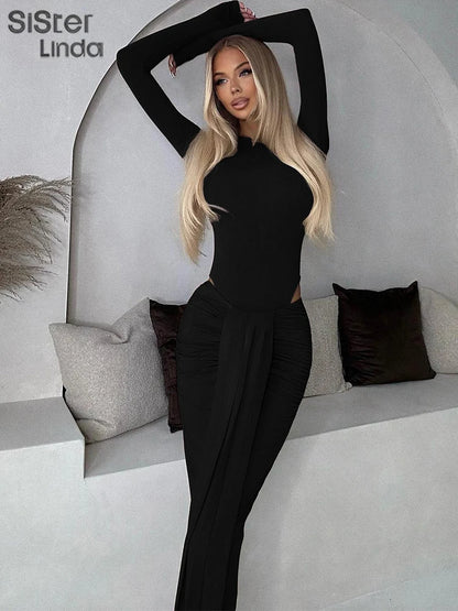 Sisterlinda Autumn Release Junior Ankle-Length Milk Silk Sexy High Street Skirt Suit K24S57421Girl Solid Slim Fashion Skirt Suit