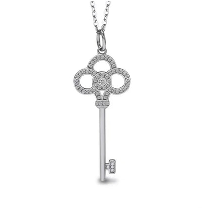 Golden Snowflake Key Pendant Necklace Female Hollow Clover Diamond Set Chain Sweater Chain