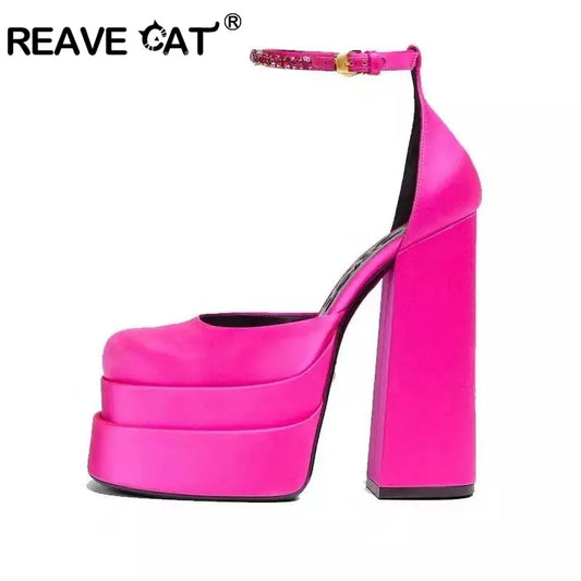 2022 Brand Women's Sandals 14.5CM Silk Thick Heels High Platform Rhinestone Small Big Size 32 43