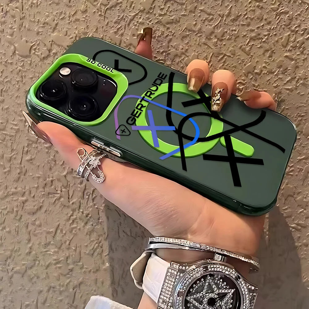 Fashion Lovely Design Magsafe Magnetic Case for G-Gertrudes iPhone 11 12 13 14 15 16 Pro Max Plus Silver Plated Anti Fall Cover