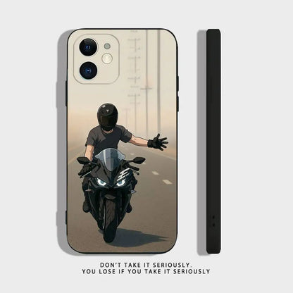 Motorcycle Rider Phone Case For iPhone 17 16,15,14,13,12,11,Pro,XS,Max,XR,Plus,Mini Soft Silicone Black Shockproof