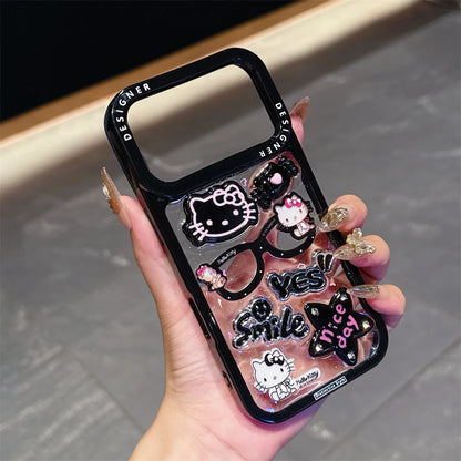 Glitter Stars Transparent 3D Cartoon Glasses Phone Cases For iPhone 17 16 14 11 12 13 15 Pro Max Plus Clear Shockproof Cover