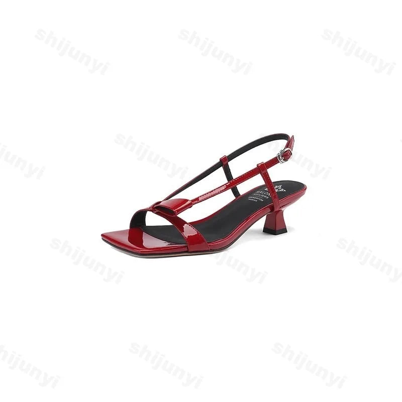 French Style Elegant Square Bows Designed Sandals for Women 2025 Summer New Open Toes Breathable Comfortable Back Strap Slippers.