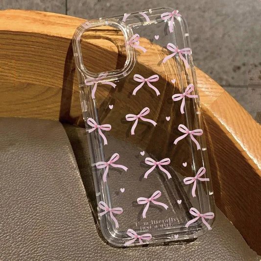 Cute Pink Heart Bow Phone Case for IPhone 17 16 15 14 13 12 11 Pro Max 13 12 Mini 17Air 16e Shockproof Soft Clear Cases Coque.