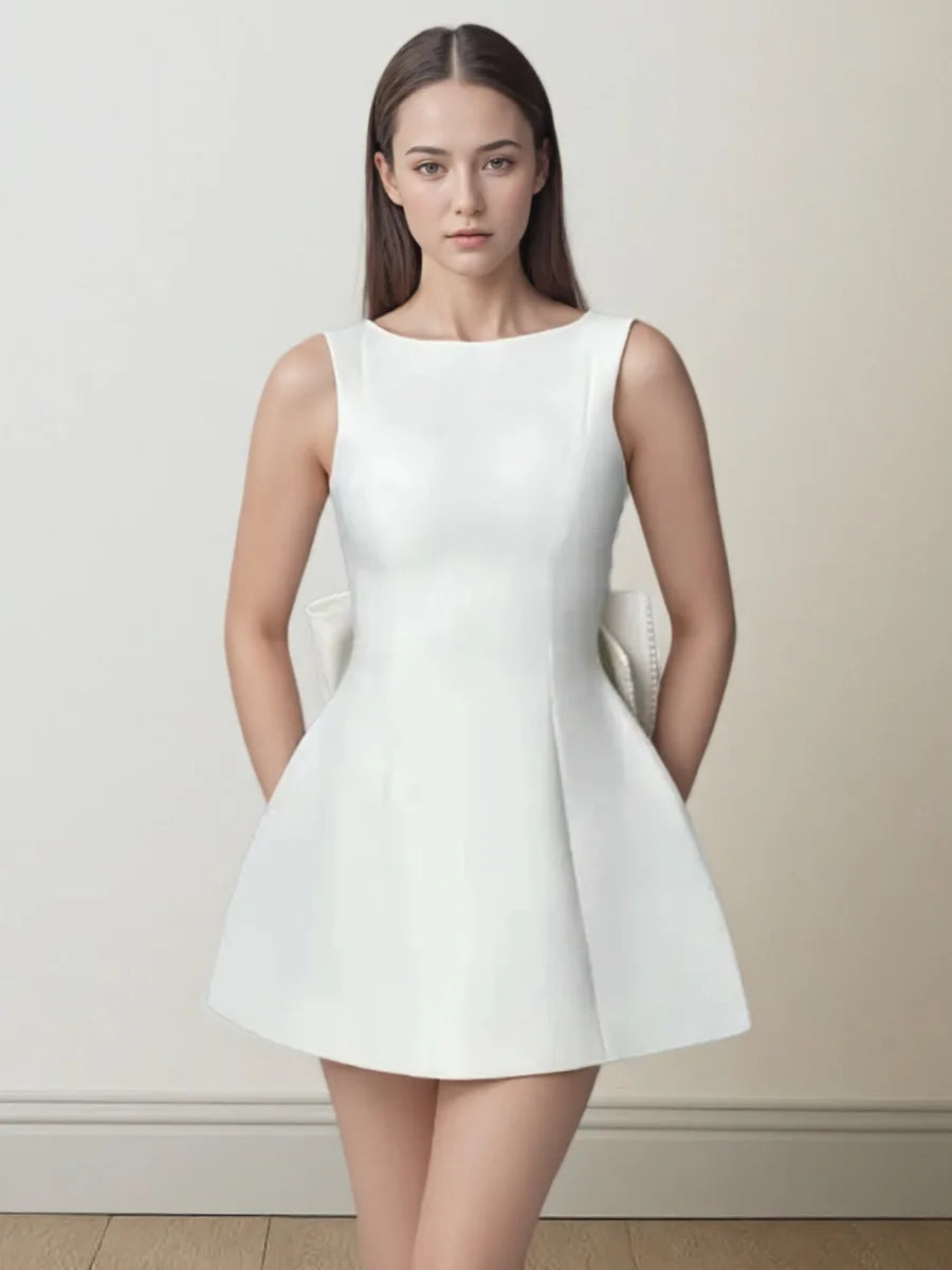 Elegant Pearl Bow Backless Sexy Mini Dress Women's Luxury Party Short Dresses White Black Pink Birthday Evening Wedding P4ZQ