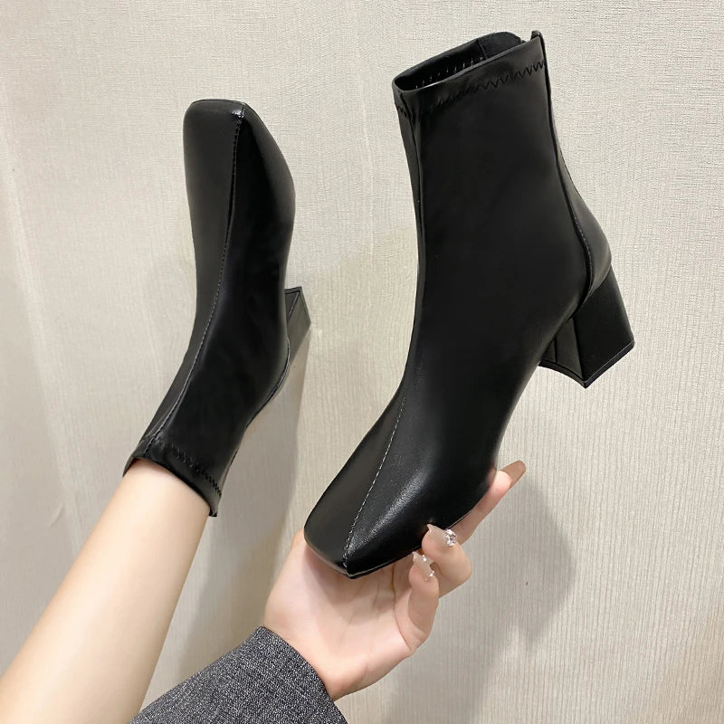 Women's Shoes 2025 New Zipper Women's Boots Classic Daily Boots Women's High Heels Ankle Boots Sexy Square Head Shoes Women