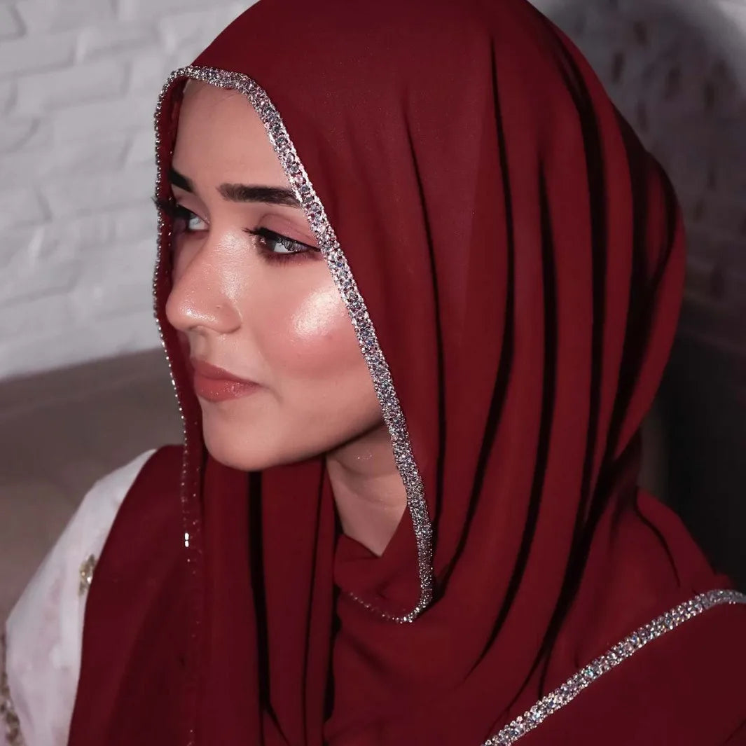 Luxury Sparkling Diamonds Long Side scarf Women Muslim Long Scarves Light Weight Soft Turban Shawl Solid Scarves 70*180CM