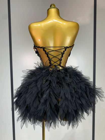 Sparkly Black Sequins Two Pieces Set for Women Party Evening Prom Celebrate Birthday Photo Shoot Dress Nightclub Dance Costume