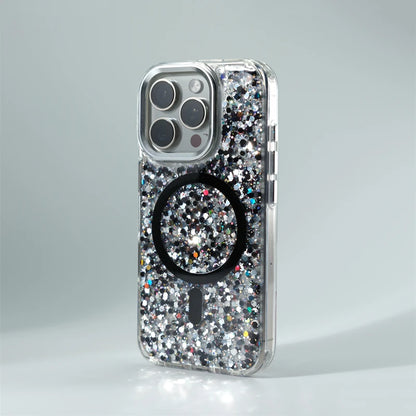 Trendy Glitter Foils Shockproof MagSafe Phone Case for iPhone 16 17pro max 14 15 Pro 13 12 Magnetic Wireless Charging Hard Cover