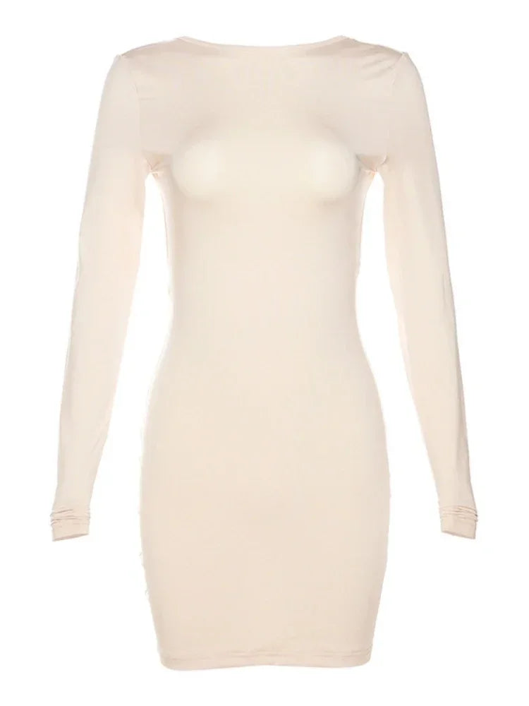 Sexy Back Open Backless Elastic Slim Bodycon Dress Women Long Sleeves Girdling Waist Skinny Dress Elegant Club Party Vestidos