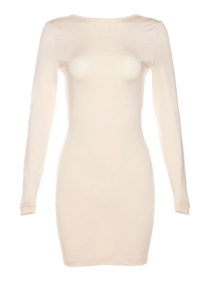 Sexy Back Open Backless Elastic Slim Bodycon Dress Women Long Sleeves Girdling Waist Skinny Dress Elegant Club Party Vestidos