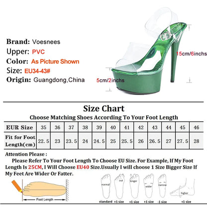 Orange Thick Platform Stiletto Sandals Transparent PVC Women Summer 15CM High Heels Fashion Model Nightclub Dance Shoes Size 43