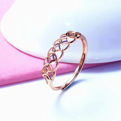 585 purple gold 14K rose gold geometric shape shiny rings for women three-dimensional craftsmanship elegant light luxury jewelry