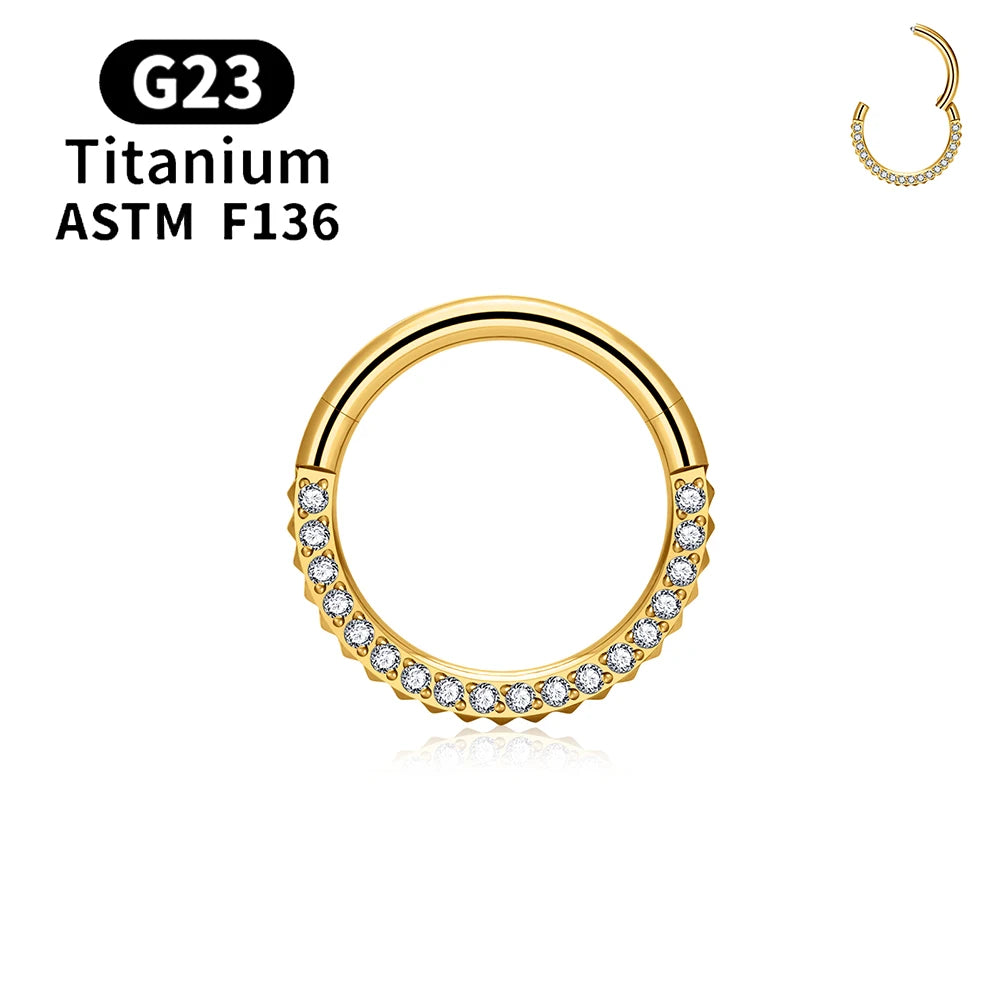 G23 Titanium Bamboo Shape Nose Ring Septum Ring Hoop 16G Zircon Ear Cartilage Tragus Helix Daith Piercing Earrings Body Jewelry