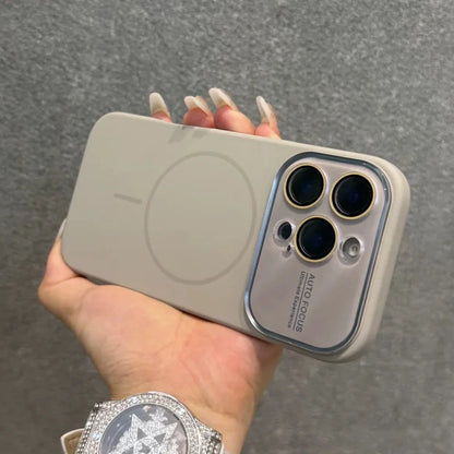 Luxury Liquid Silicone With Crystal Lens Protection Phone Case For iPhone 17 16 15 14 Pro Max 13 Magnetic Wireless Charge Cover