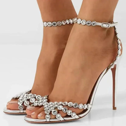Pvc Transparent Rhinestone High Heels Ladies Sexy Ankle Strap Sandals Women Luxury Designer Wedding Party Dress Shoes Pumps