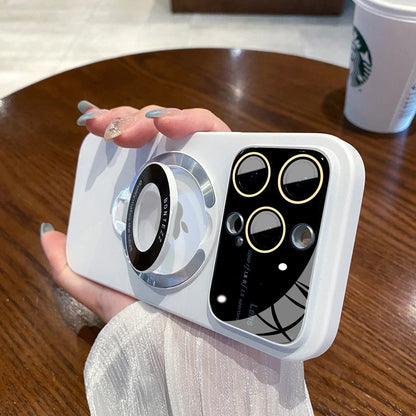 Case for IPhone 16 15 14 13 12 11 Pro Max Luxury Slim Matte PC Bracket Magsafe 15 Plus Stand Holder Glass Lens Protector Cover