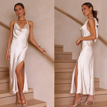 2023 Trendy European And American Cross-Border E-commerce Sleeveless Sexy Slim Fit Long Dress Women's Side Slit Open-Back Dress