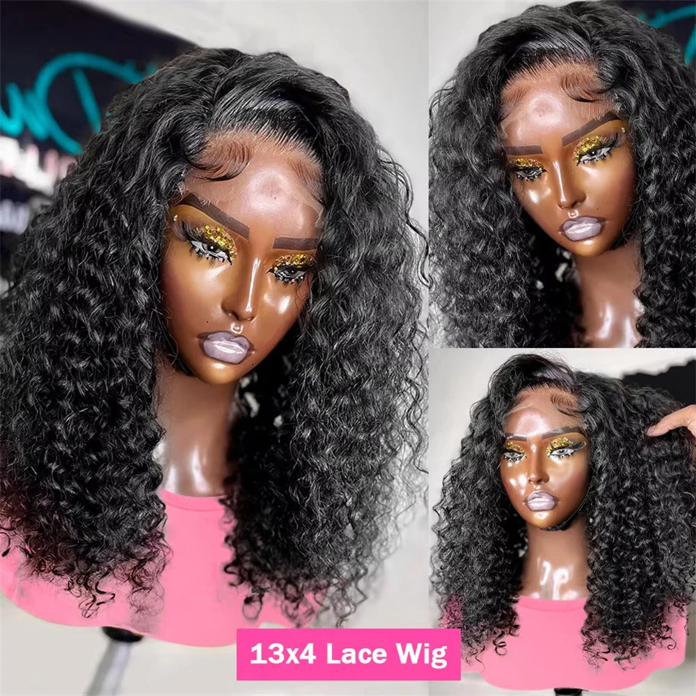 210% Density 13x4 Lace Frontal Kinky Curly Bob Wig 4x4 Lace Closure Loose Deep Wave Lace Front Human Hair Wigs Bob Pre Plucked