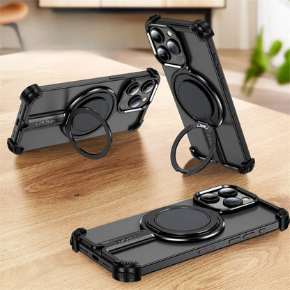 Magsafe Magnetic Metal Rimless Stand Phone Case For iPhone 16 15 14 13 12 Pro Max Plus Aluminum Alloy Shockproof Protective Case