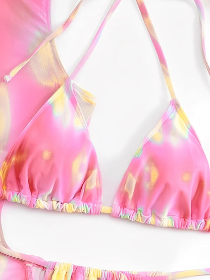 3 Pieces Tie Dye Bikini 2025 Women & Drawstring Cutout Cover Up Dress Swimsuit Sexy Swimwear Female Bathing Swimming Swim Suit