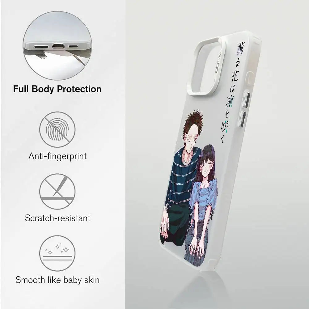 Cartoon Fragrant Flower Blooms Phone Case For IPhone 16 15 14 13 12 11 Pro Max Black Matte Multicolor Laser Aurora Funda