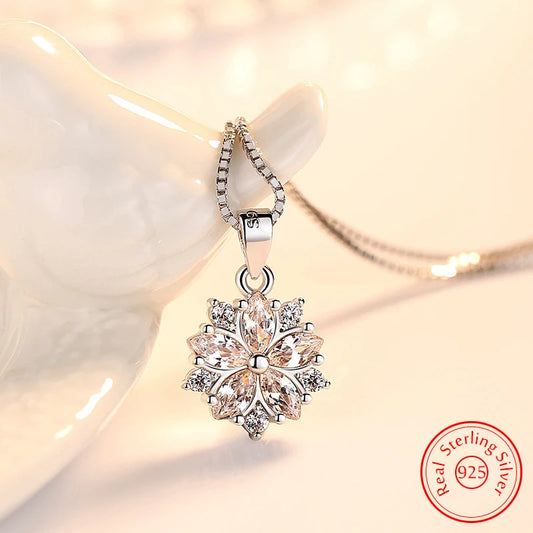 Fashion Jewelry New Lady's 925 Sterling Silver Crystal Flower Pendant Necklace FQL23256WH