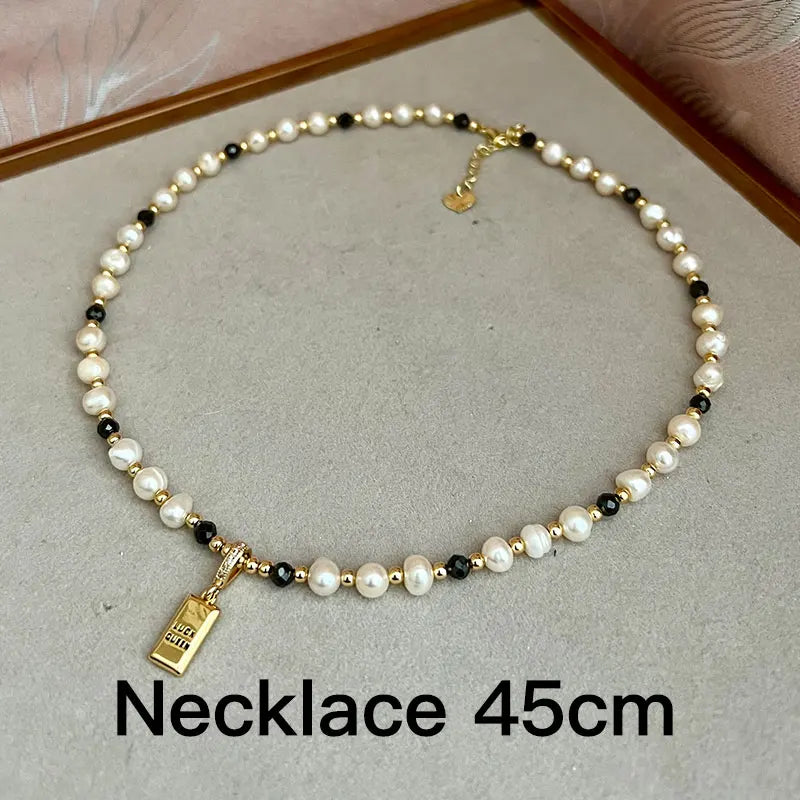 Classic Temperament Natural 5-6mm Freshwater Pearl Necklace Bracelet For Women  Copper Plated 14k Gold Accessories