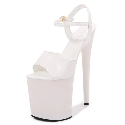 Patent Leather 20cm Platform Sandals Stiletto Heels Sexy Sandals Women Pole Dancing Shoes Nightclub Sandals Plus Size 34-45