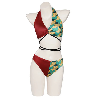 Women Two Pieces Bikini Swimsuit Anime Kamado Tanjirou Nezuko Tomioka Giyuu Mitsuri Bathing Suit Swimwear