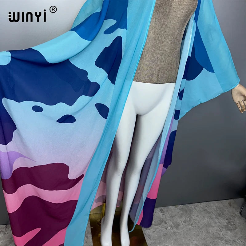 WINYI Africa Bohemia print Kimonos loose dresses for woman Cardigans beach outfits Caftan beach cover up evening dress maxi coat