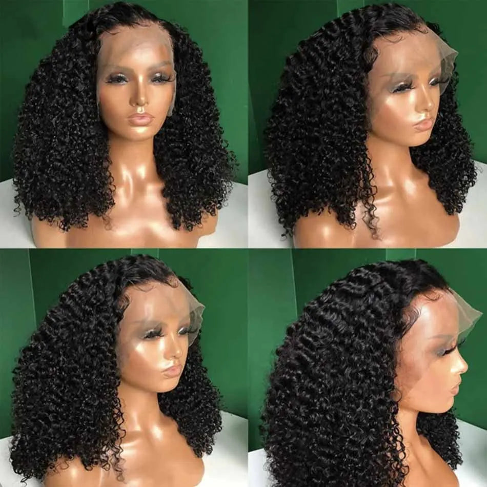 Bob Wigs Human Hair Deep Wave Curly Short Bob Wigs 13X4 Transparent Lace Front Wigs 200% Density 100% Human Hair For Black Women