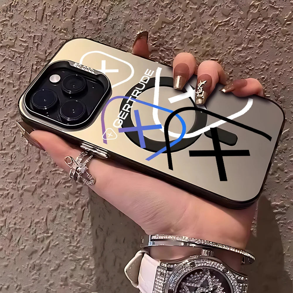 Fashion Lovely Design Magsafe Magnetic Case for G-Gertrudes iPhone 11 12 13 14 15 16 Pro Max Plus Silver Plated Anti Fall Cover