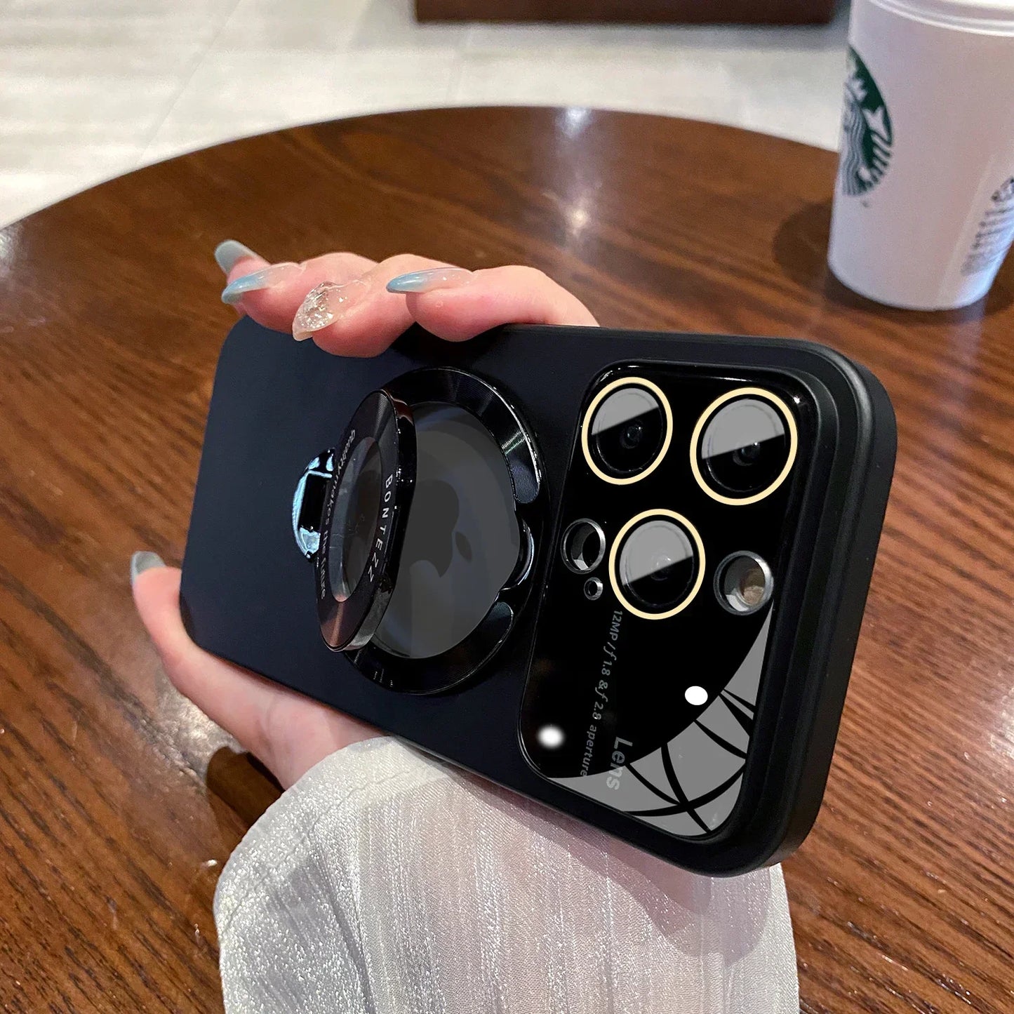 Case for IPhone 16 15 14 13 12 11 Pro Max Luxury Slim Matte PC Bracket Magsafe 15 Plus Stand Holder Glass Lens Protector Cover