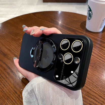 Case for IPhone 16 15 14 13 12 11 Pro Max Luxury Slim Matte PC Bracket Magsafe 15 Plus Stand Holder Glass Lens Protector Cover