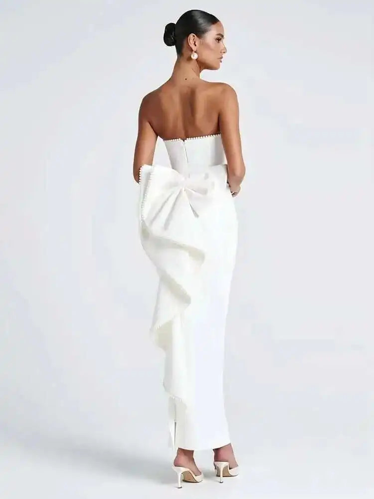 Townlike Bow Pearl Backless Sexy Party Dress Women Mini 2024 Summer Dress Elegant Waist Wrap A-line Dresses Vestidos