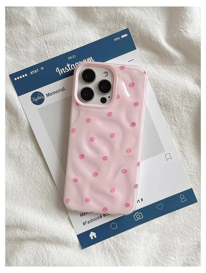 Love Polka Dot Folds Texture Phone Cases For IPhone 15 16 Pro Max Case 13 14 Pro Soft Silicone Shockproof Fashionable Cover Case