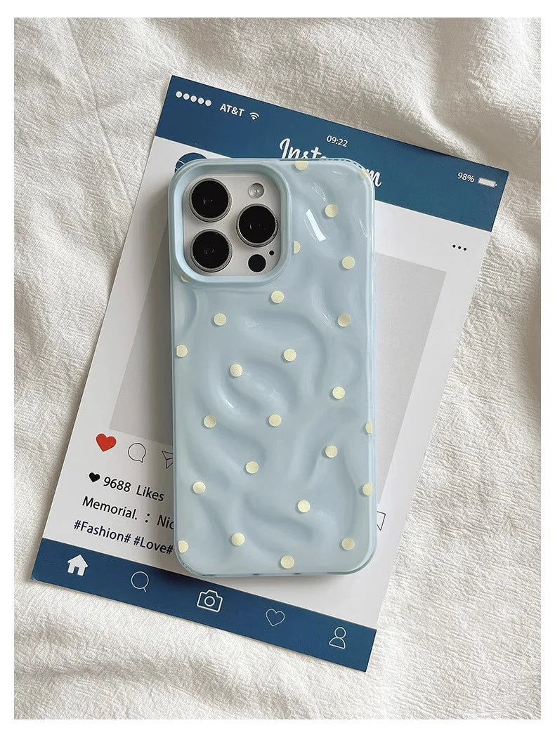 Love Polka Dot Folds Texture Phone Cases For IPhone 15 16 Pro Max Case 13 14 Pro Soft Silicone Shockproof Fashionable Cover Case