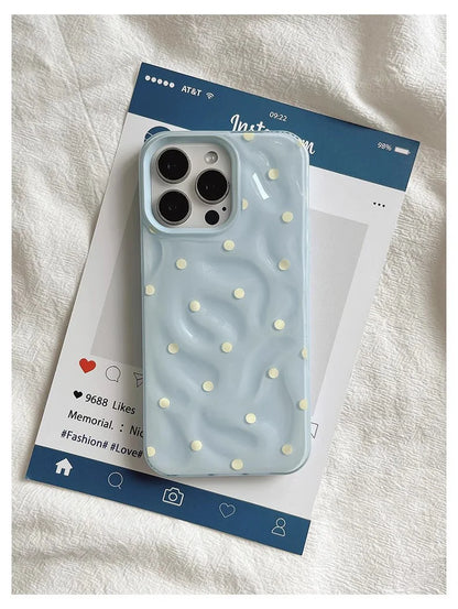 Love Polka Dot Folds Texture Phone Cases For IPhone 15 16 Pro Max Case 13 14 Pro Soft Silicone Shockproof Fashionable Cover Case