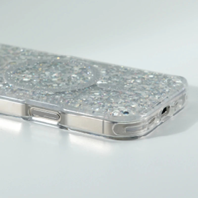 Trendy Glitter Foils Shockproof MagSafe Phone Case for iPhone 16 17pro max 14 15 Pro 13 12 Magnetic Wireless Charging Hard Cover