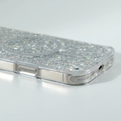 Trendy Glitter Foils Shockproof MagSafe Phone Case for iPhone 16 17pro max 14 15 Pro 13 12 Magnetic Wireless Charging Hard Cover