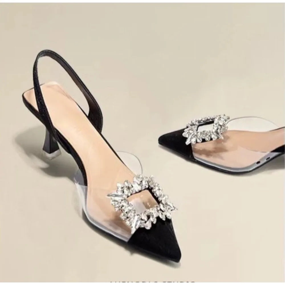 Spring and Autumn Fashion New Sexy Banquet Comfortable Crystal Transparent Solid Color Pointed Toe Women's High Heels Pumps